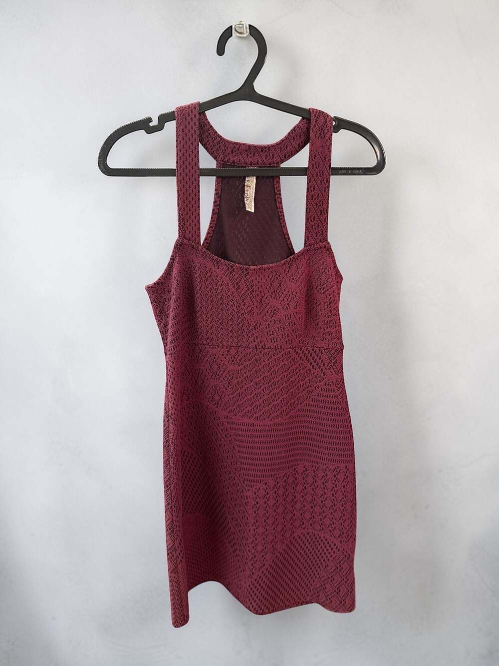 Free People Burgundy Lace Crochet Sleeveless Bodycon Mini Dress